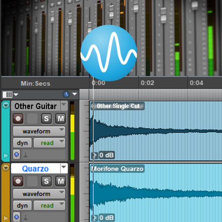 Pro Tools screenshots showing the improved sustain of the Quarzo.